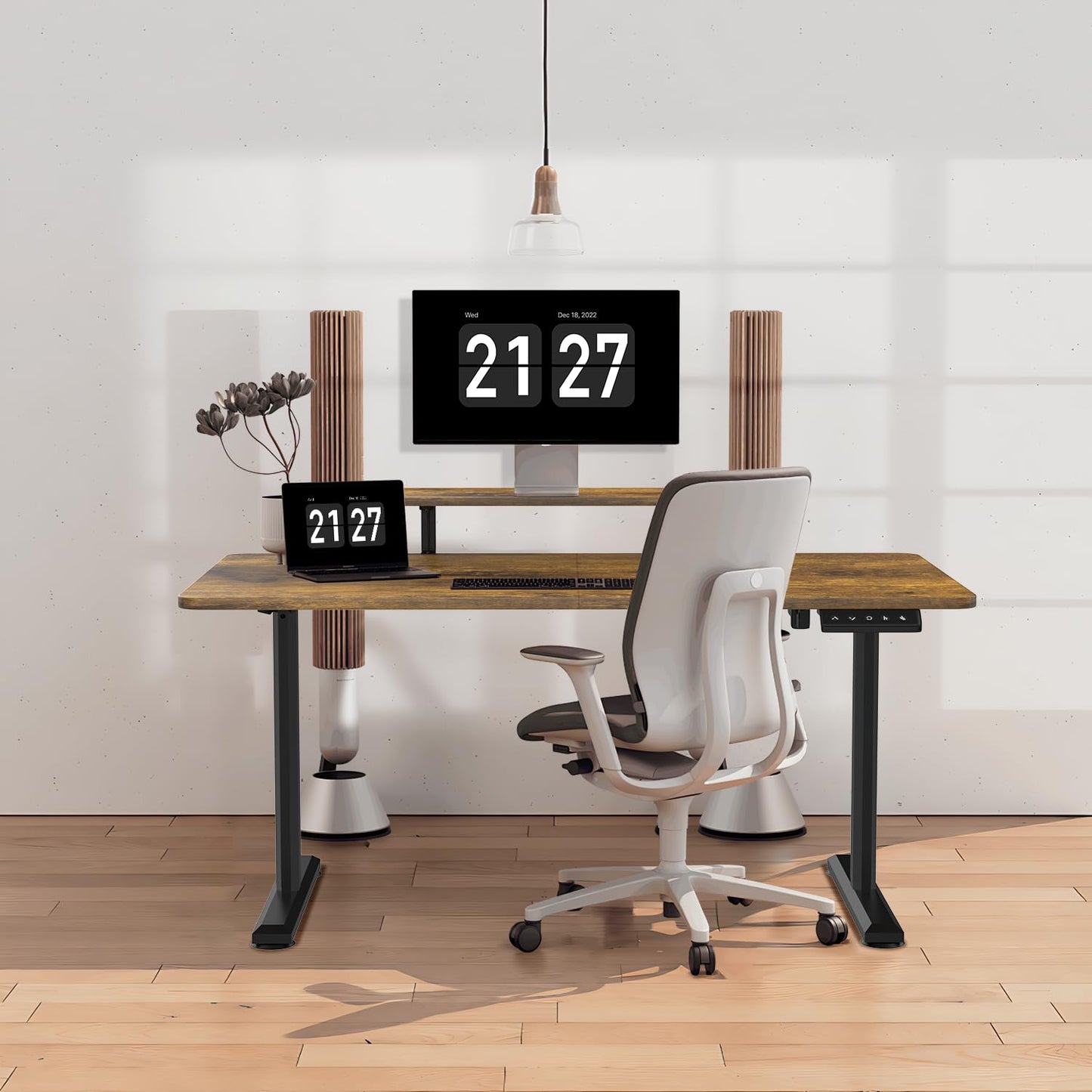 Devoko Electric Standing Desk 120 x 60cm, Height Adjustable Standing Desk with Monitor Stand, Stand Up Desk Home Office Desk with Memory Smart Pannel Sit Stand Desk (White)