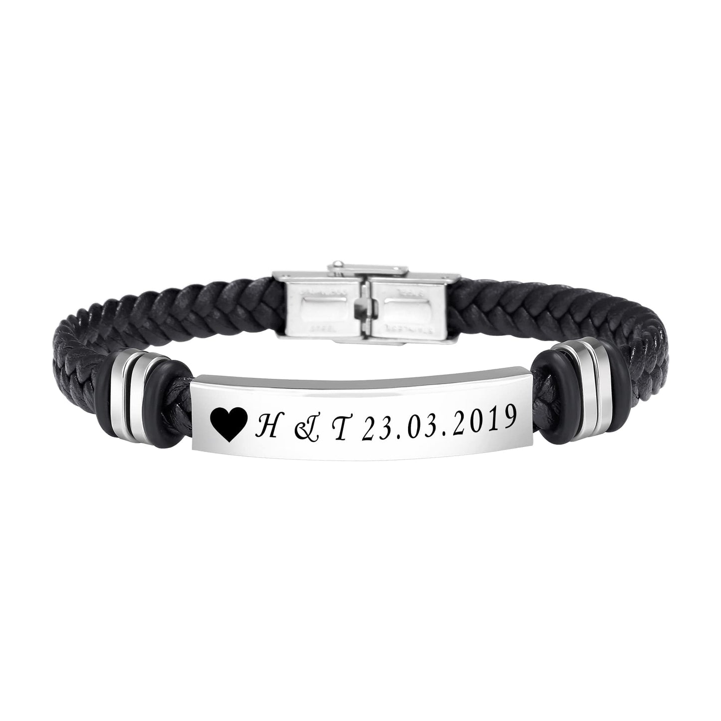 - Personalised Mens Leather Bracelets | Gift Box and Velvet Pouch -