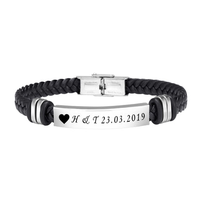 - Personalised Mens Leather Bracelets | Gift Box and Velvet Pouch -