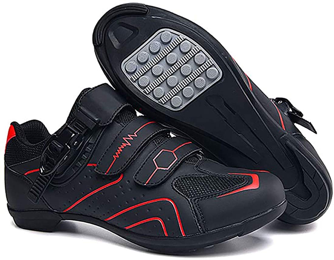 Cool-CZQ Cycling Shoes Non-slip and Breathable Carbon Fiber Road and Mountain Bike Shoes, Reflective Striped Sneakers (9,Red)
