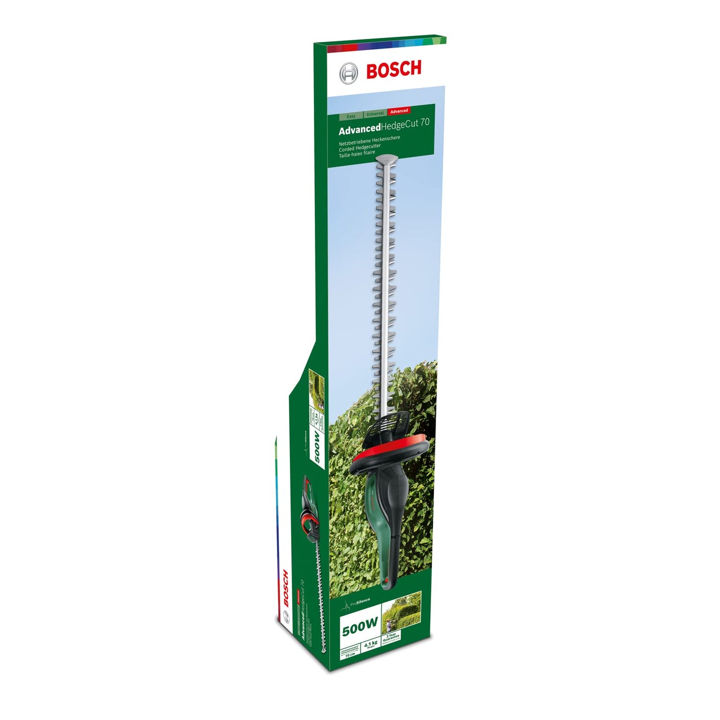 Bosch Home and Garden Hedge trimmer AdvancedHedgeCut 70 (500 W, blade length: 70 cm, for large hedges, tooth opening: 34 mm, in carton packaging)