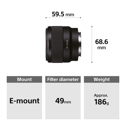 - Sony | E Mount Full Frame 50 mm F1.8 Prime Lens -