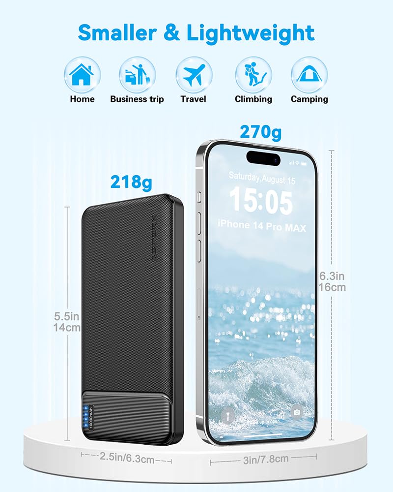 AsperX 2-Pack Power Bank Portable Charger Fast Charging 10000mAh, PowerBank USB C Input and Output, Battery Pack Compatible with iPhone, Samsung, Huawei, iPad, Tablets and More