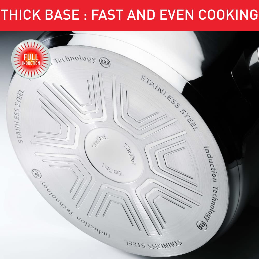 - Tefal Comfort Max | Pan Set | 14cm Milkpan, 16cm and 18cm Saucepans with Lids | 20cm and 24cm Frying Pans | Silver -