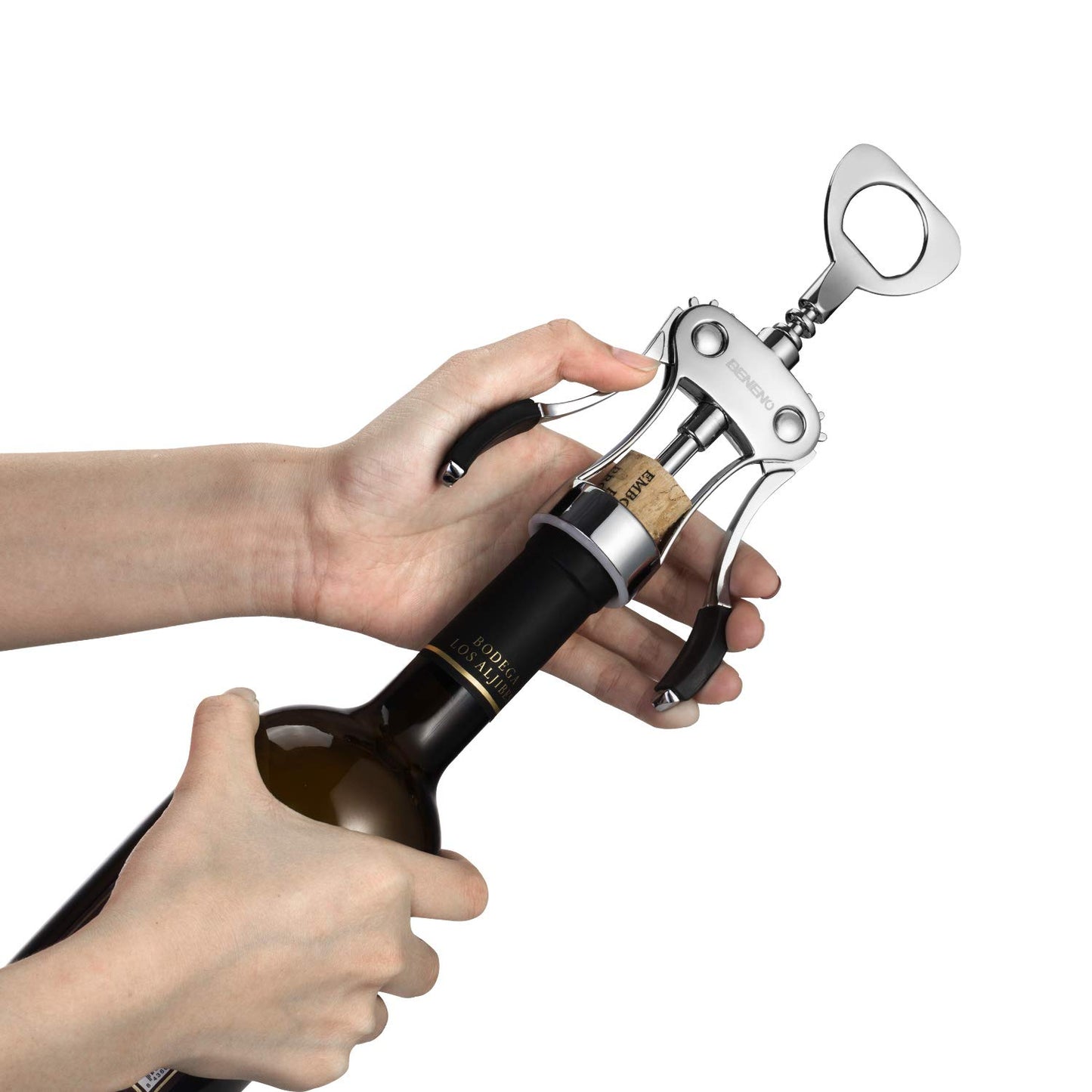 Corkscrew Bottle Opener, Beneno Premium Corkscrews Wine Bottle Opener with Multifunctional Corks and Caps Bottle Opener, Silver