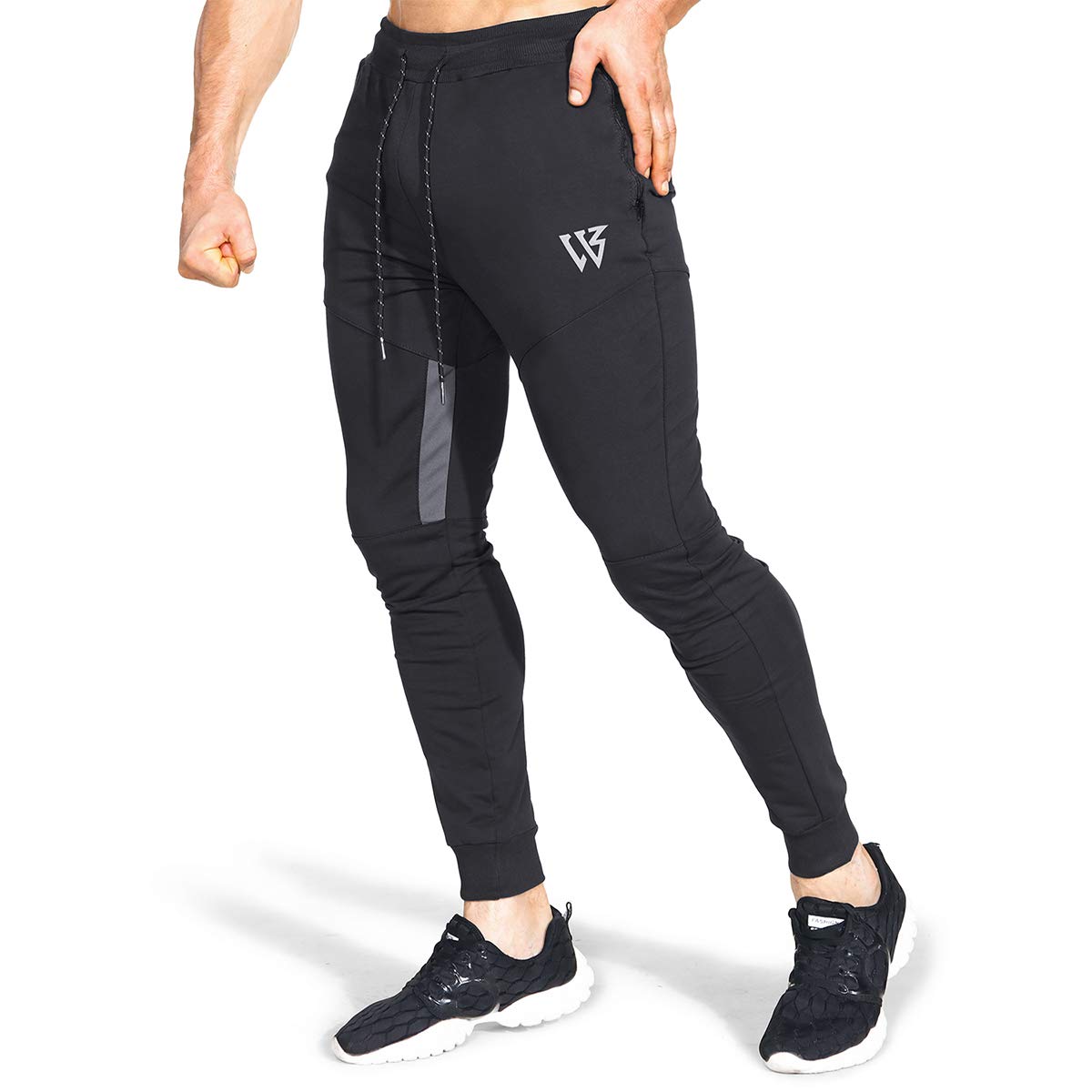 BROKIG Mens Vertex Gym Joggers Sweatpants Tracksuit Jogging Bottoms Running Trousers with Pockets (L, Black)