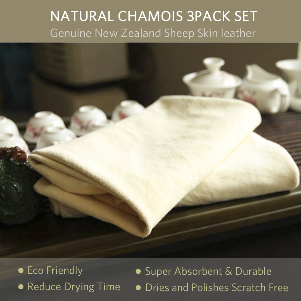 Car Natural Chamois Cleaning Cloth, RIVERLAKE Genuine Deerskin Leather Auto Car Wash Drying Towel,Super Absorbent,3 Available Sizes. (S:20''x12'' - 1PACK)
