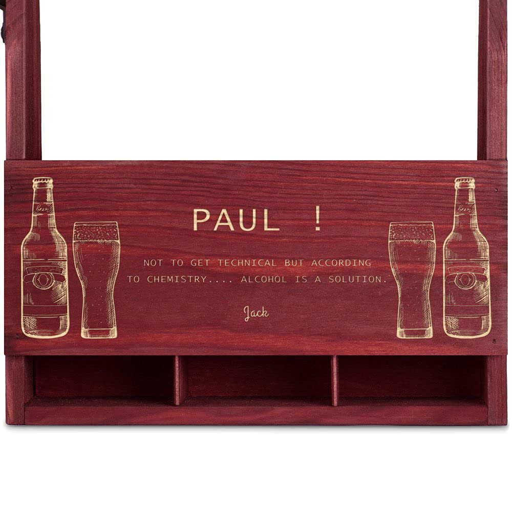 - Maverton Wooden Beer Crate with Handle | Engraved 6-Pack Bottle Carrier -