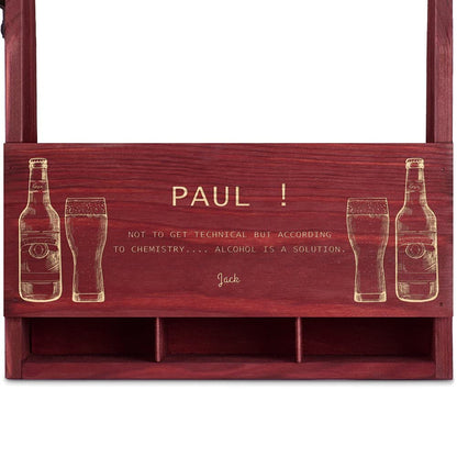 - Maverton Wooden Beer Crate with Handle | Engraved 6-Pack Bottle Carrier -