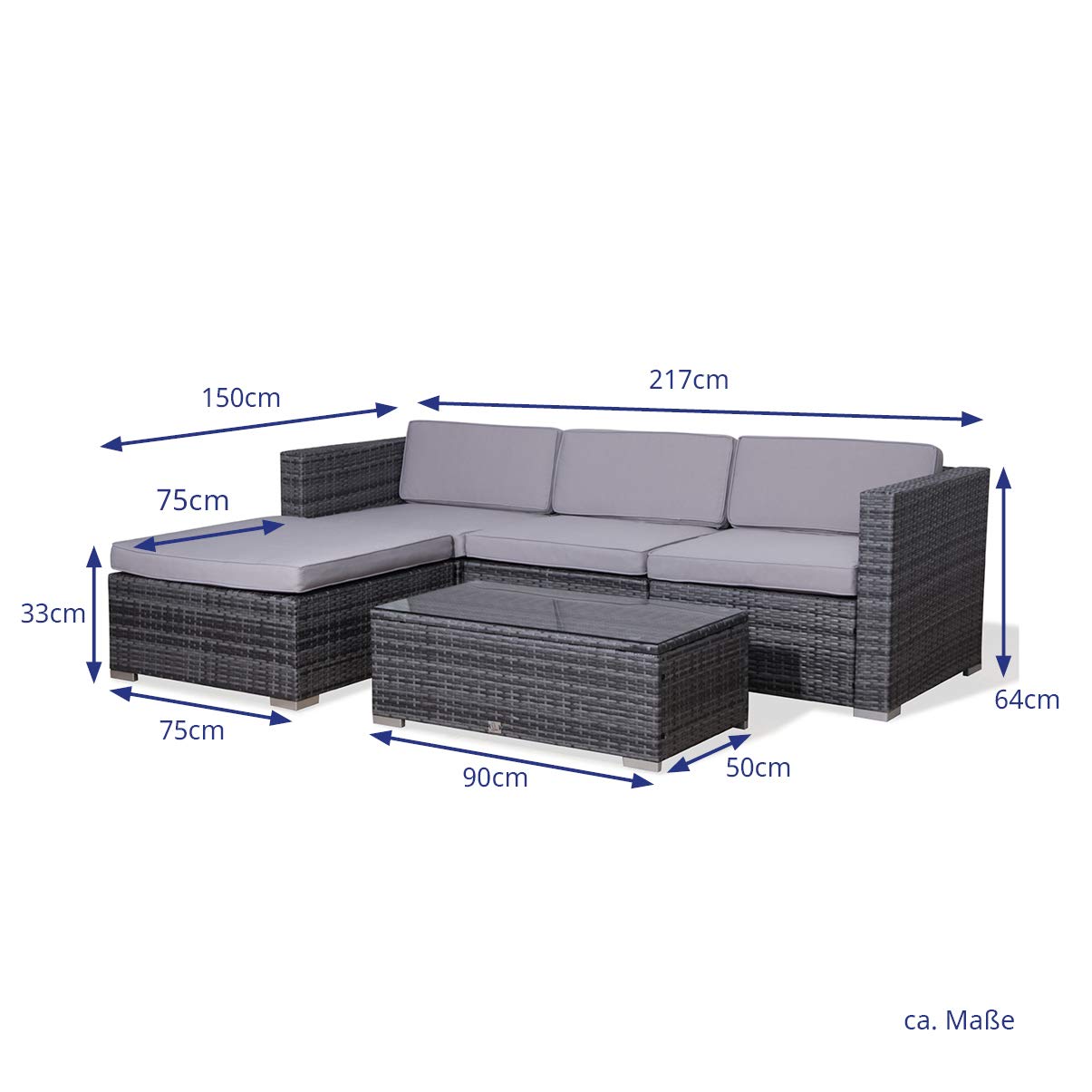 - EVRE California Grey Outdoor Rattan Garden Furniture | Conversation Set with Handwoven PE Wicker Sectional Sofa -