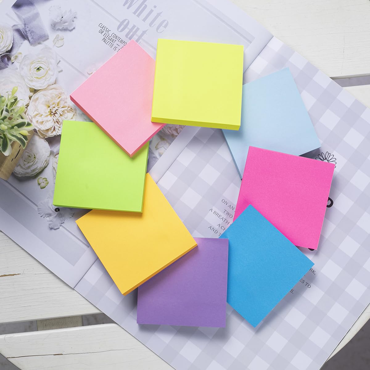 24 Pads - 3 in x 3 in Sticky Notes, 8 Colors Post Self Stick Notes Pads Bright Stickies Colorful Super Sticking Memo Pads，for Office, Home, School, Meeting, Strong Adhesive, 82 Sheets/pad