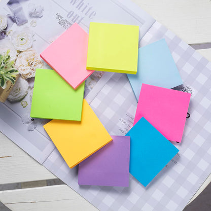 24 Pads - 3 in x 3 in Sticky Notes, 8 Colors Post Self Stick Notes Pads Bright Stickies Colorful Super Sticking Memo Pads，for Office, Home, School, Meeting, Strong Adhesive, 82 Sheets/pad