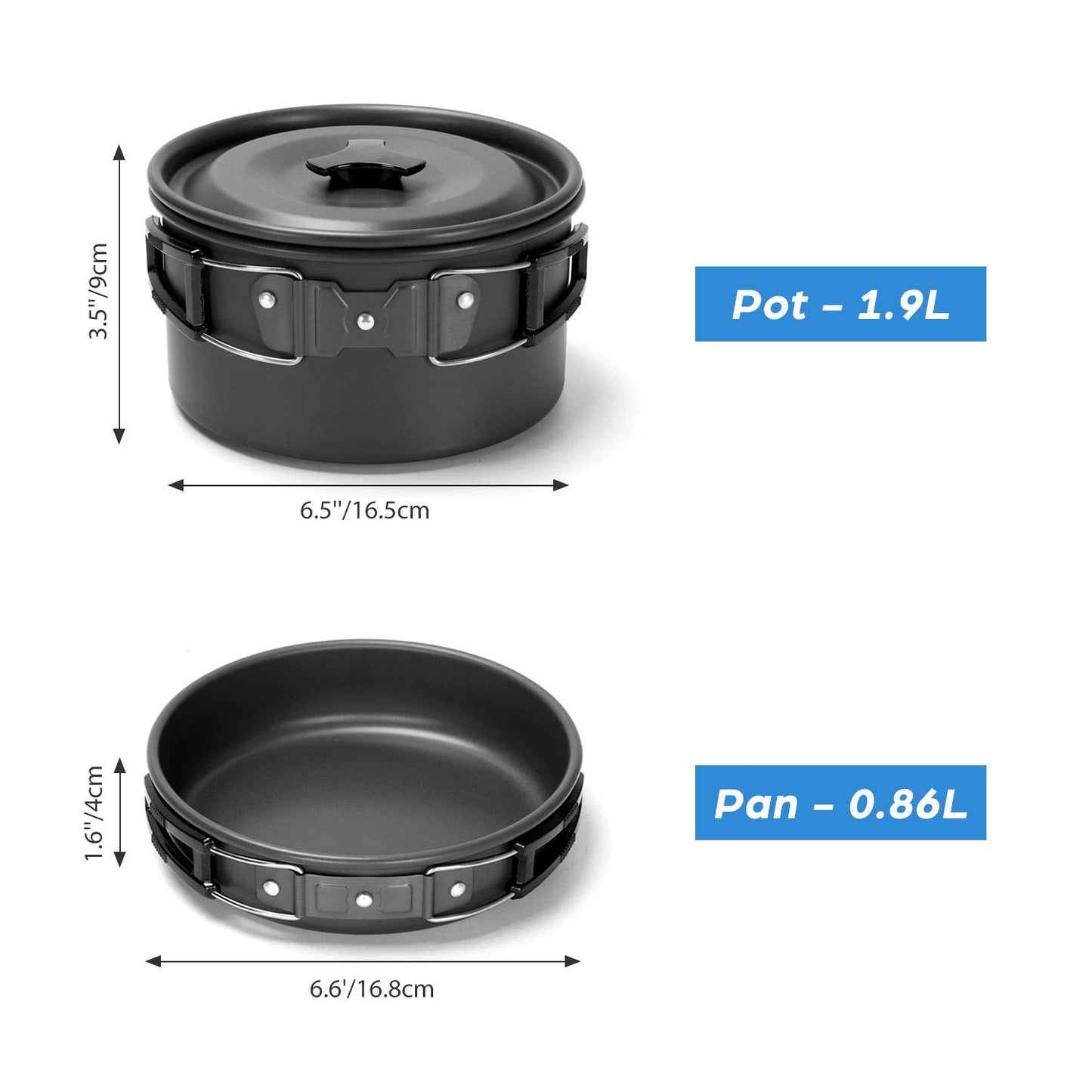 - Odoland Camping Cookware Set |Non Stick Pot Pan Kettle Set | Stainless Steel Cups | Plates -
