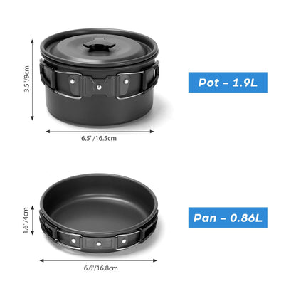 - Odoland Camping Cookware Set |Non Stick Pot Pan Kettle Set | Stainless Steel Cups | Plates -