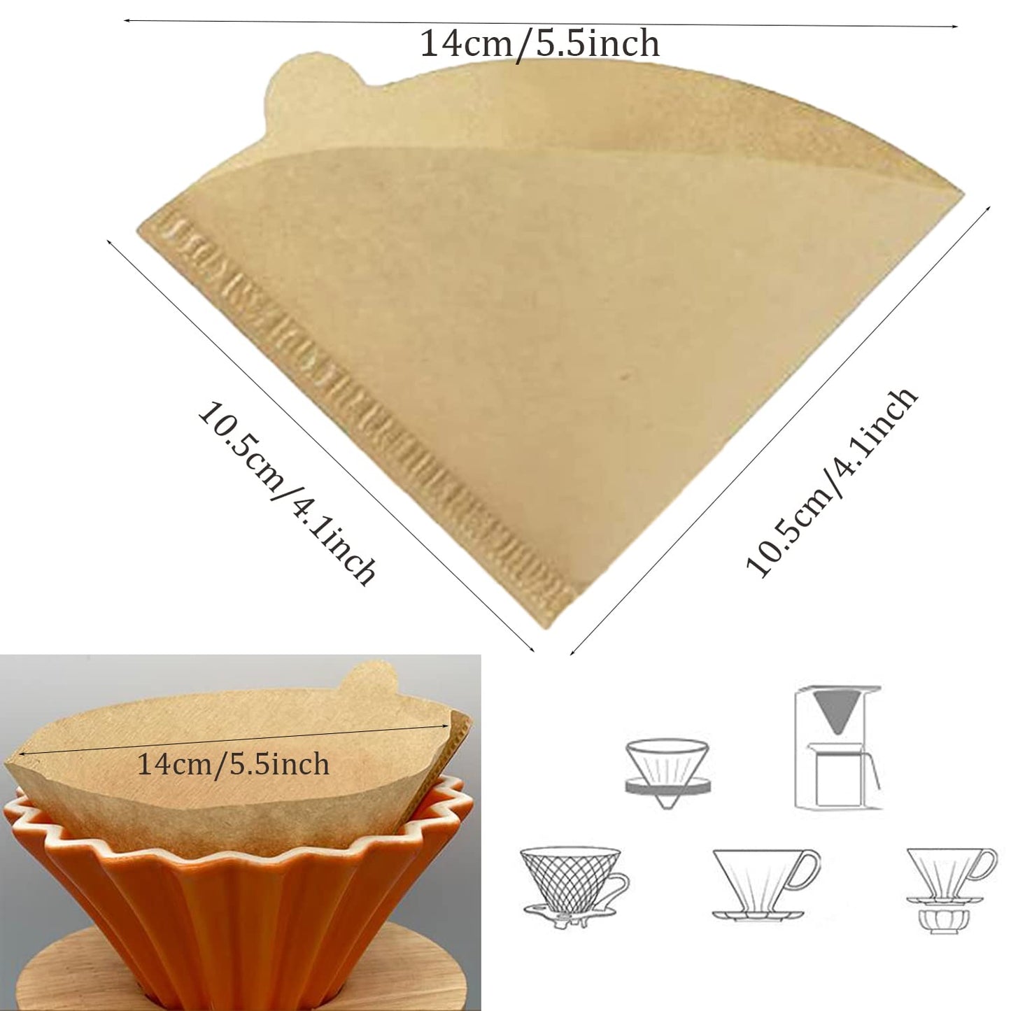 200 Pieces Coffee Filter Papers, 4.1x 5.5 Inch Disposable Filter Papers Size 01 Unbleached Cone Filter Papers Pour Over Coffee Filter Papers