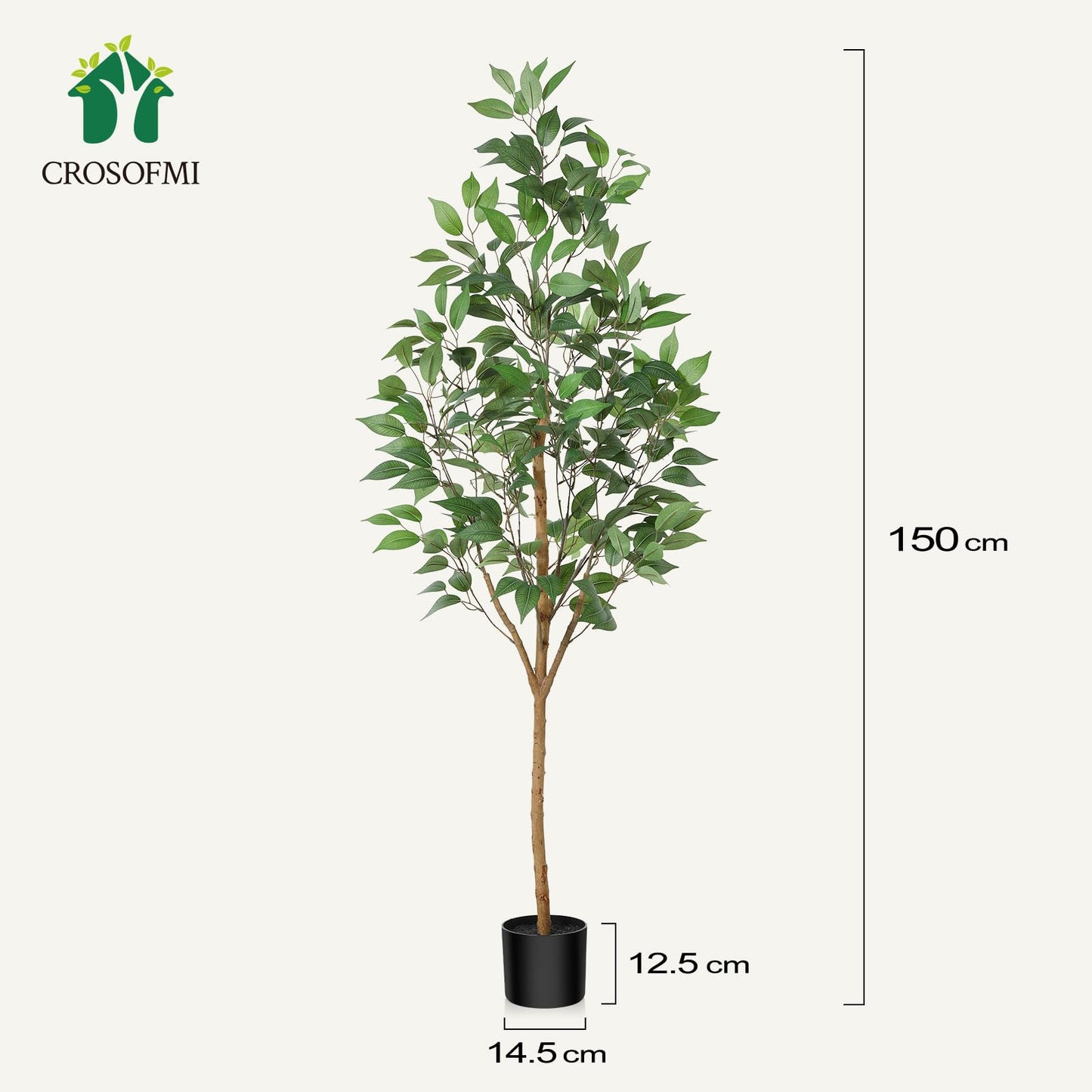 CROSOFMI Artificial Plants Indoor 150 cm Tall Fake Ficus Tree Large Faux Plants for Modern House Living Room Office Outdoor Decoration (1 Pack)