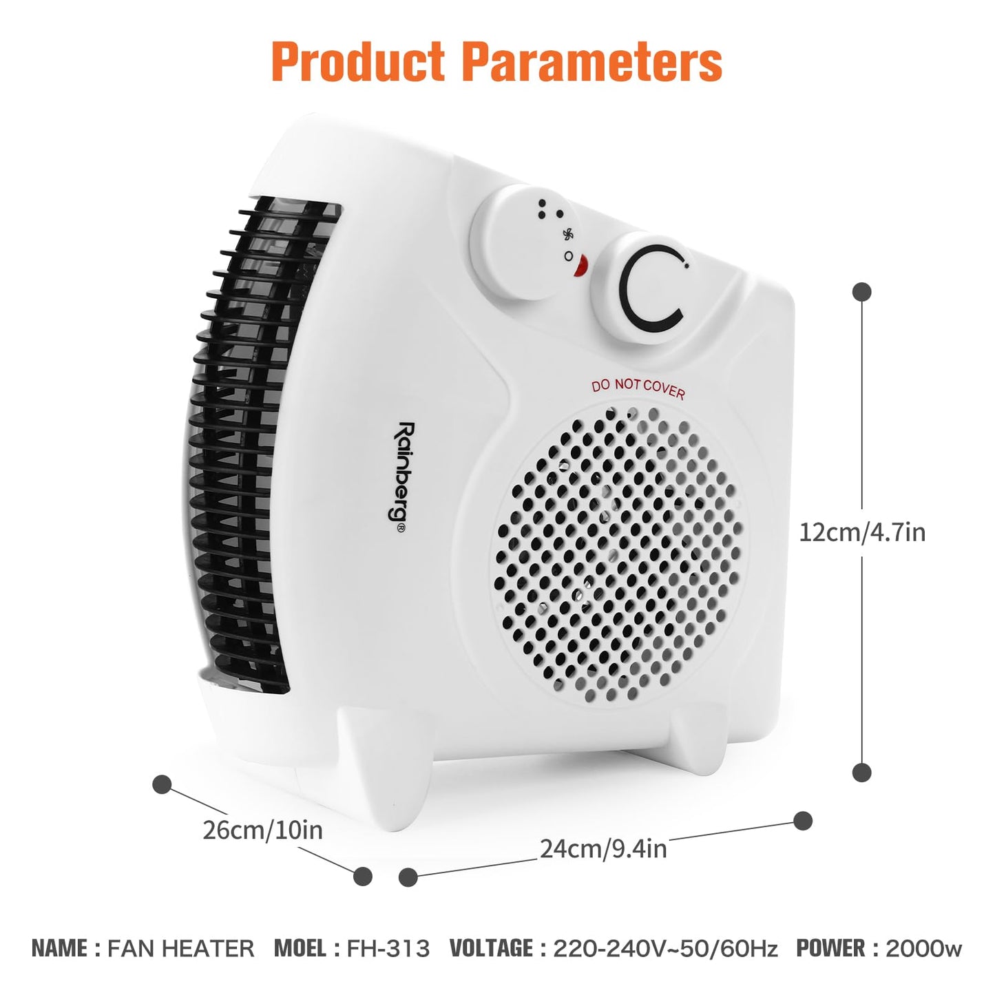 - Rainberg Fan Heater | 2 Heat Settings 1000/2000W & Cool Function | Electric Heater -