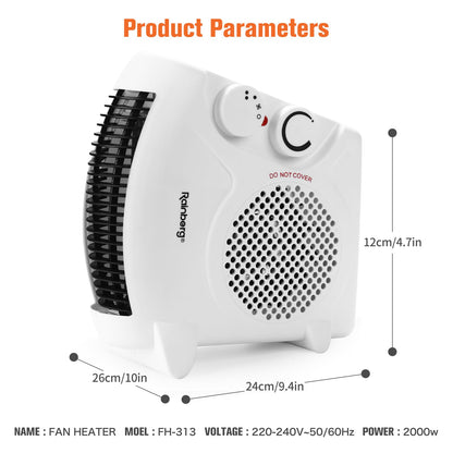 - Rainberg Fan Heater | 2 Heat Settings 1000/2000W & Cool Function | Electric Heater -