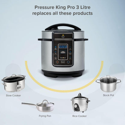 - Drew & Cole Pressure King Pro Electric Pressure Cooker 3L | 700W | Chrome | 8-in-1 Multi Cooker with Digital Display | Non Stick Pot -