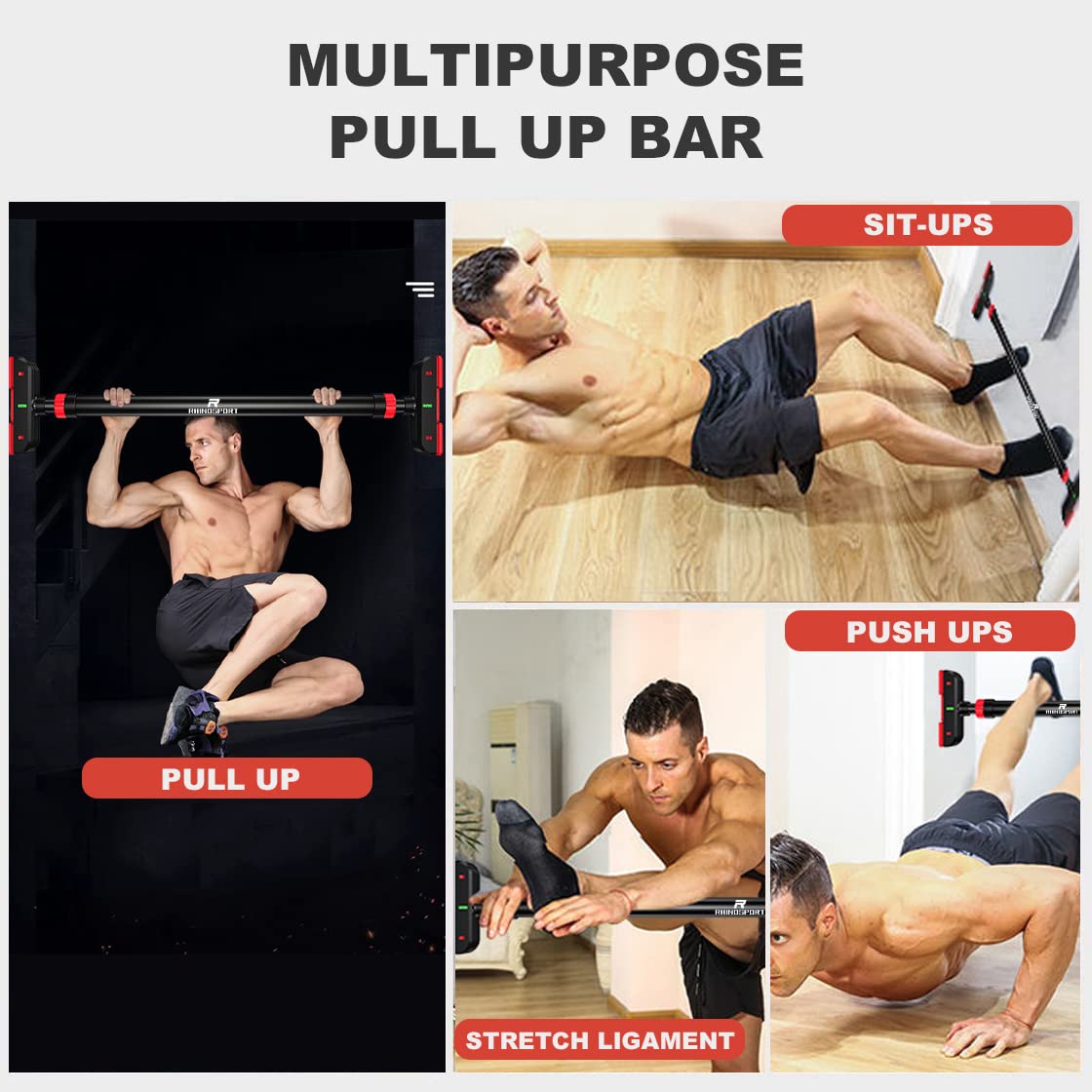 - RHINOSPORT Door Pull Up Bar | Chin Up Bar from 72-95 cm (28.3in-37.4in) -