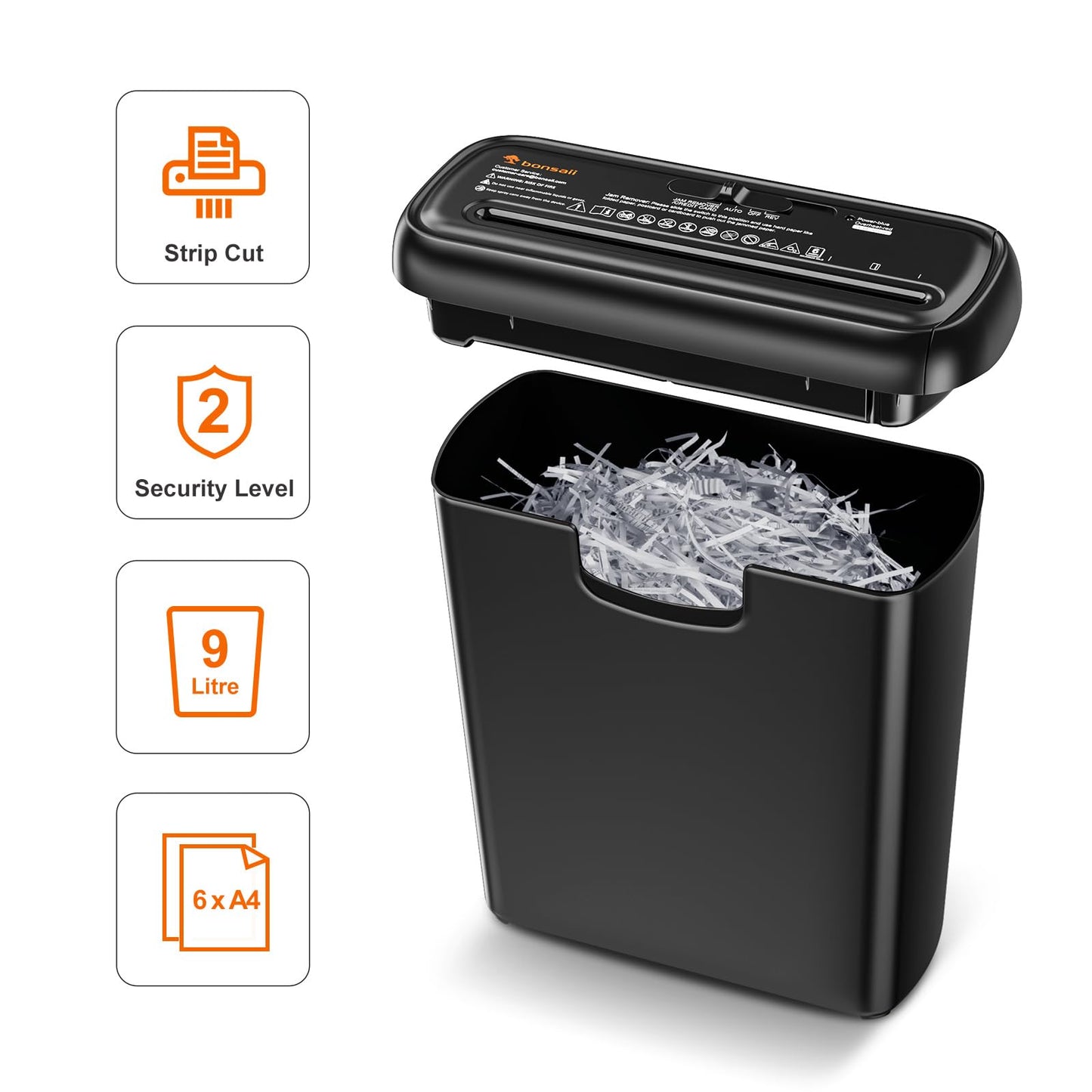 Bonsaii 6-Sheet Strip-Cut Paper Shredder, Small Paper Shredder for Home Use, Can be Used Without Bin, Extendable Arm Design with Overheat Protection, 9 Liter Bin, S123-A