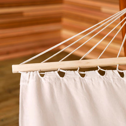 CHARLES BENTLEY Large 3M Hammock, With Larch Wooden Arc Stand, For One Person, Adjustable Hammock Height, In Cream, Free Standing, No Tree, Canvas Fabric, Swing Seat, Cotton, Polyester (310x129x120cm)