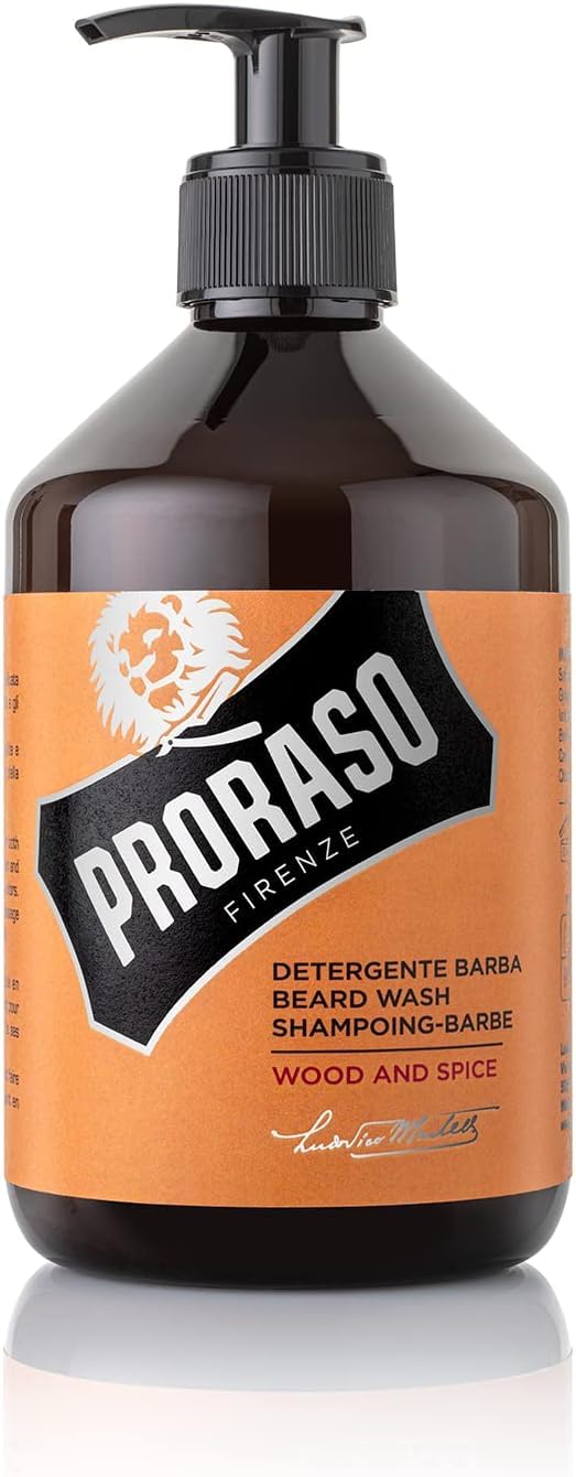 - Proraso Beard Wash Wood & Spice | 500ml | Scented Beard Shampoo -