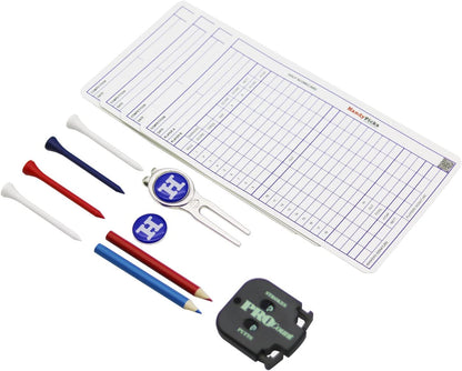 - Handy Picks Golf Scorecard Holder n Yardage Book Cover | Divot Repair Tool | Ball Marker | Golf Tees | Scorer | Pencil n Scorecards Included -