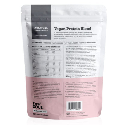 - Free Soul Vegan Protein Powder | Formulated for Women | 600g | 20g Protein | Added Nutrients | Gluten & Soy Free Plant Based Nutrition Protein Shake | Pea and Hemp Isolate Protein (Chocolate) -