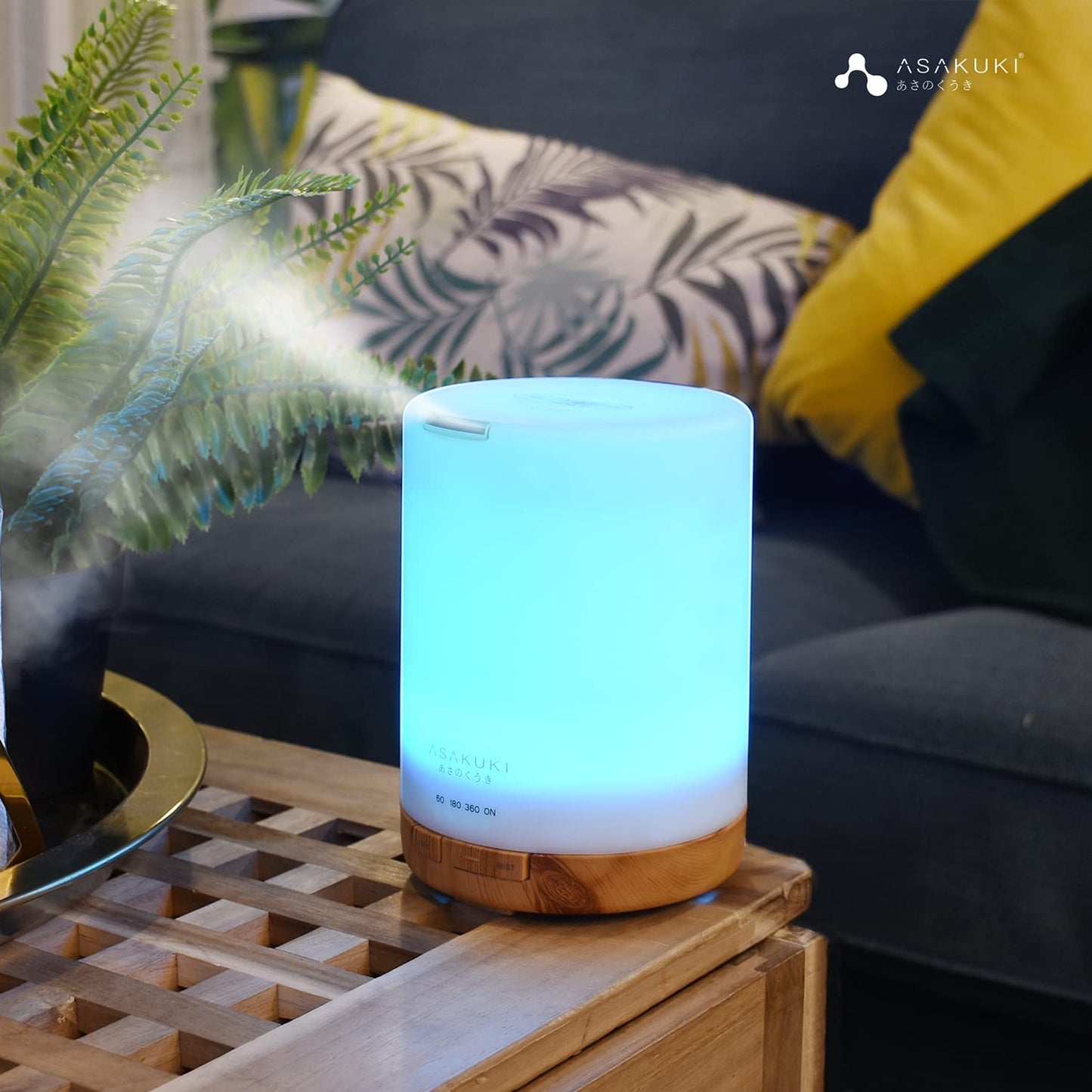 ASAKUKI 300ml Essential Oil Diffuser, Ultrasonic Aromatherapy Scented Diffuser Humidifier for Bedroom,Baby Room,Spa with 7 LED Color Lights and Auto Shut-Off, BPA-Free- Yellow Wood Grain