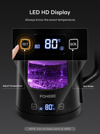 - Electric Kettle | 1.7L Glass Tea Kettle | 5 Temperature Control | 1500W Fast Boil | Auto Shut-Off & Boil-Dry Protection -
