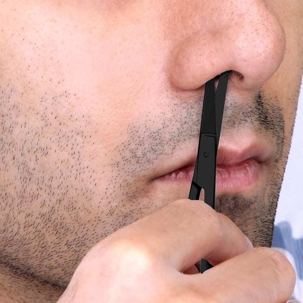 - Stainless Steel Nose Hair Scissors for Trimming Facial Hair | Ear Hair | Eyebrow | Black -