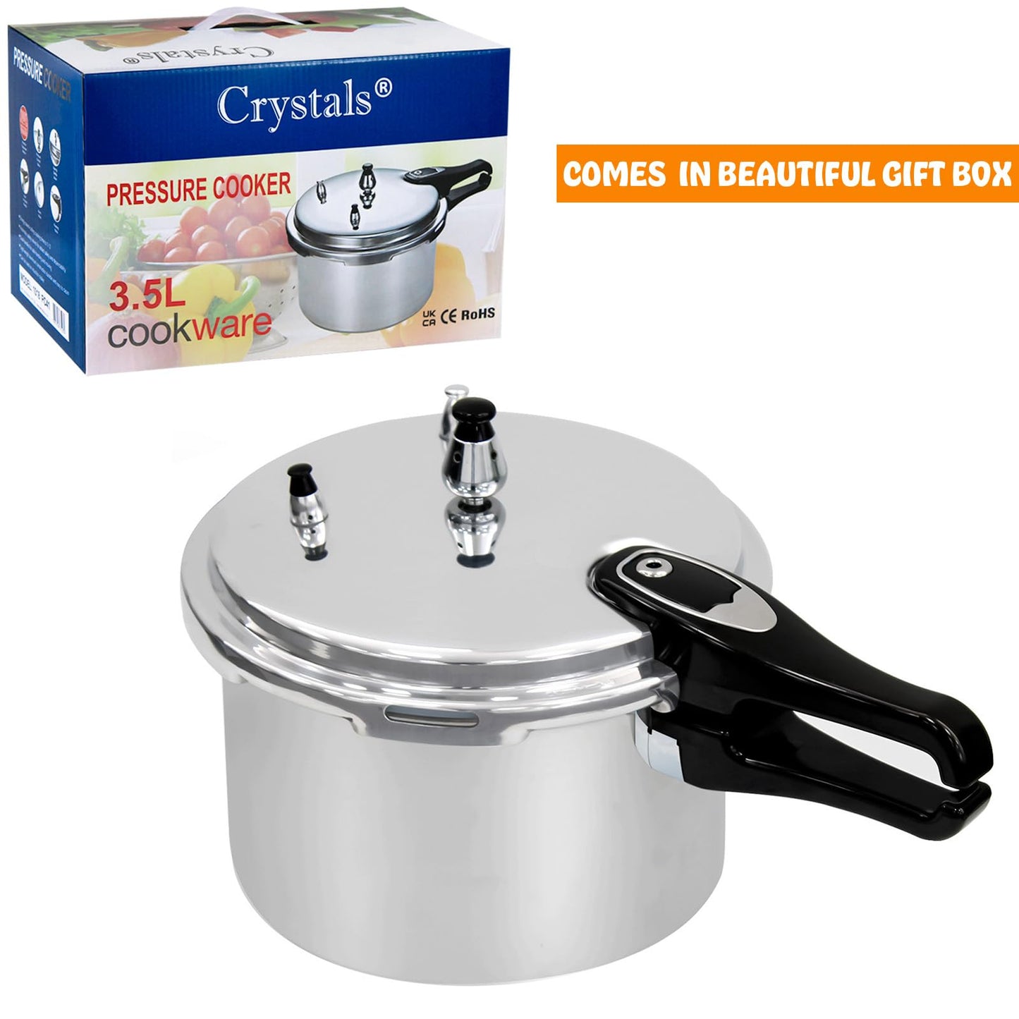 3.5 Litre Pressure Cooker for Kitchen & Catering, Aluminium + Stainless Steel, Suitable for all Hob Types Including Induction Hob - Silver