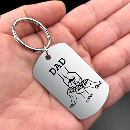 Dad Keyring Personalised with Names Photo Engraved Fathers Day keychain from Son and Daughter Gift for Christmas Birthday (3 names)
