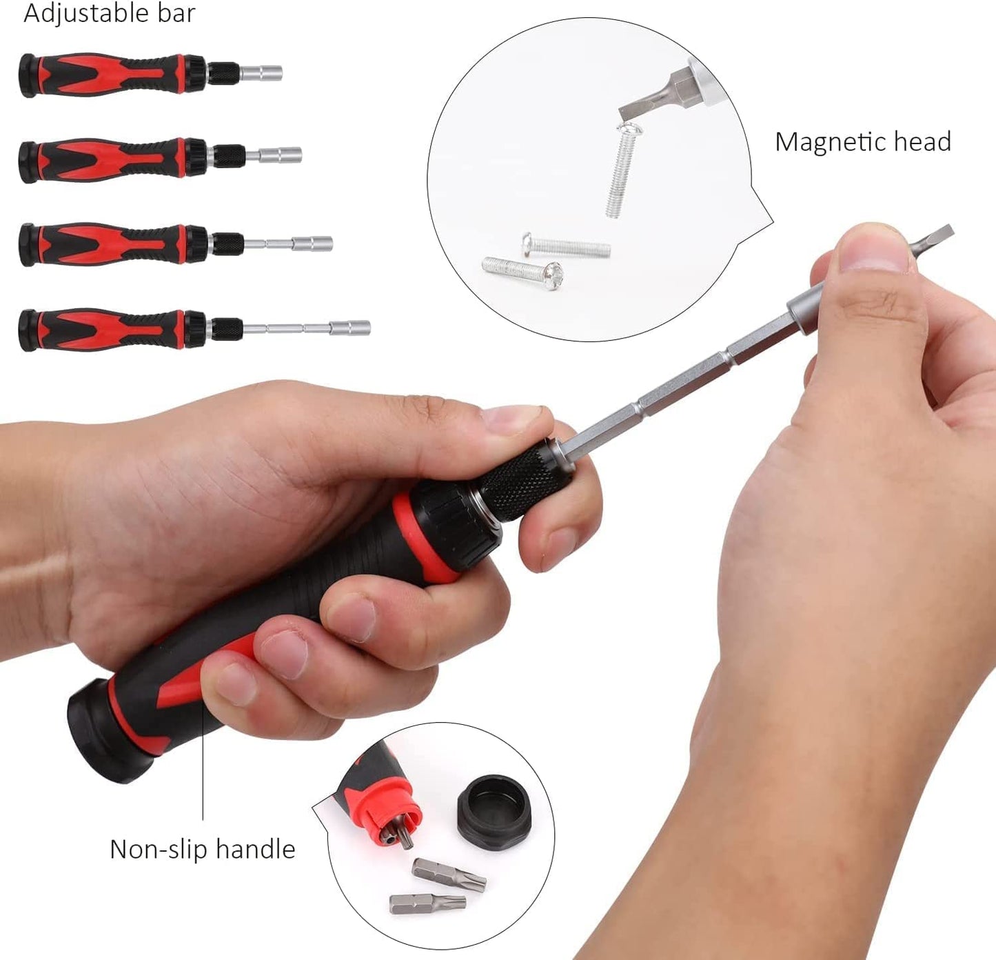 Amazon Basics 73-Piece Magnetic Ratcheting Wrench and Electronics Precision Screwdriver Set, Black, Red, Silver