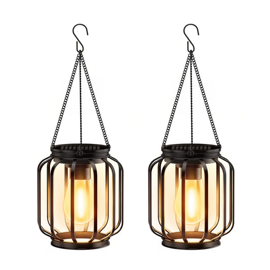 BUCASA Solar Lights Outdoor Garden, 2 Pack Hanging Solar Garden Lanterns with Chain and Hook, Metal Waterproof Soalr Garden Ornaments Outdoor for Decoration Garden Pathway Patio (Warmwhite)