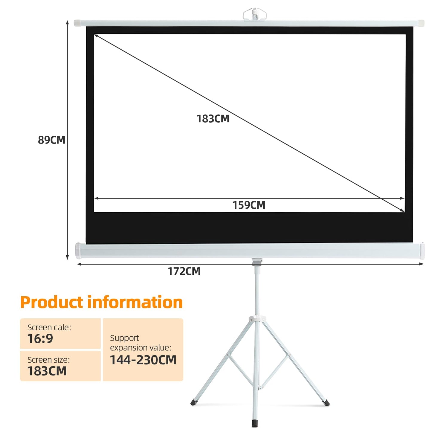 - FIDOOVIVIA Projector Screen and Stand | 16:9 4K HD Projector Screen | Portable Projector Screen 1:1 Format for Home Cinema Theater Presentation Education Outdoor Indoor Public Display | Size:172x89cm -