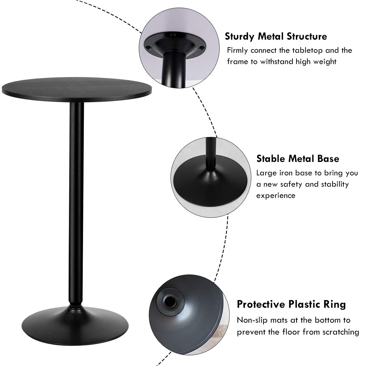 COSTWAY Round Bar Table, Counter Bistro Pub Tables with Fixed Tabletop and Stable Base, Circular Cocktail Dining Table for Home, Office and Kitchen, Holds up to 150kg (101cm H, 1PCS)