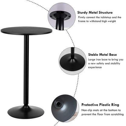 COSTWAY Round Bar Table, Counter Bistro Pub Tables with Fixed Tabletop and Stable Base, Circular Cocktail Dining Table for Home, Office and Kitchen, Holds up to 150kg (101cm H, 1PCS)