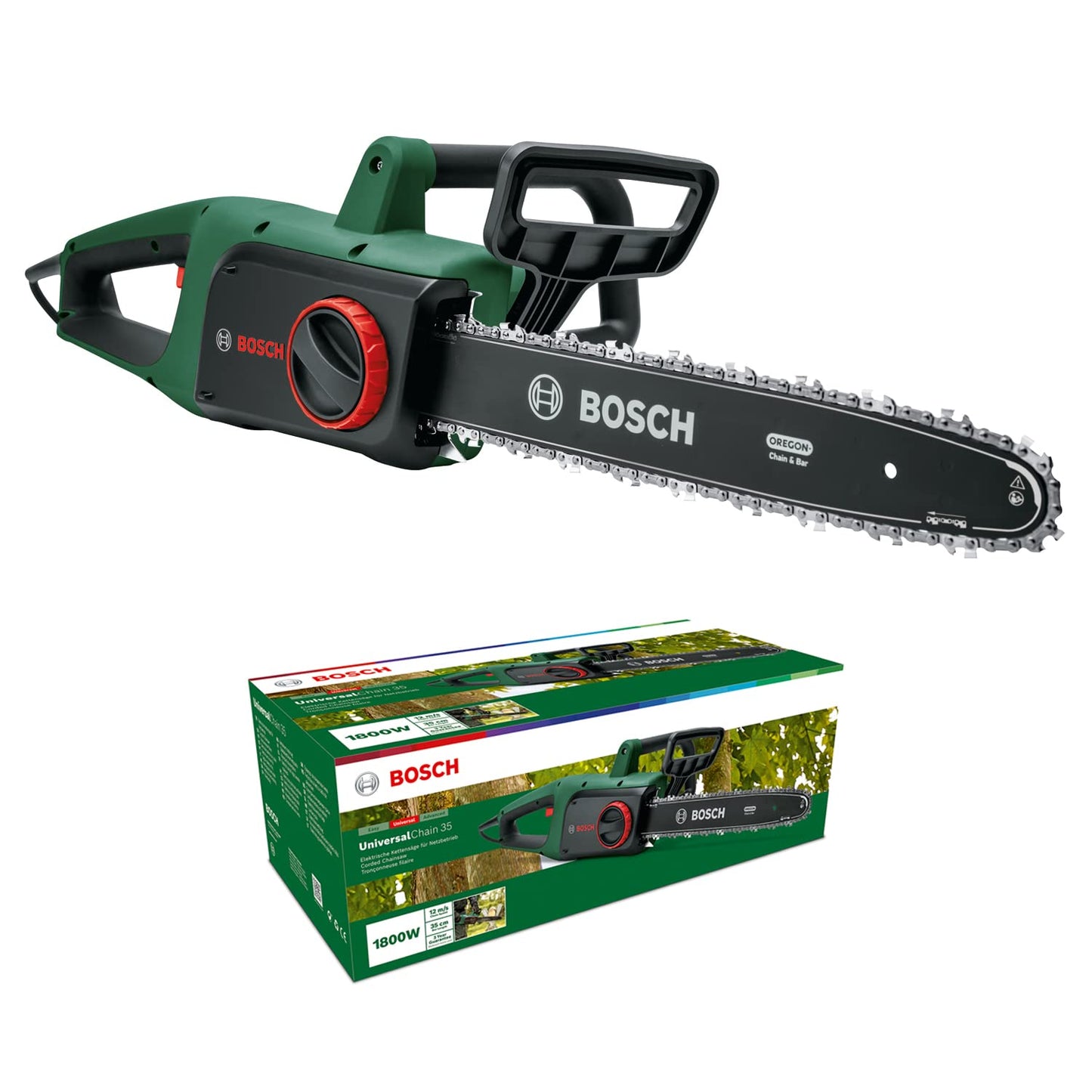 Bosch Chainsaw UniversalChain 35 (1800 W, Chain Speed: 12m/s, in Carton Packaging), Lightweight 4.2 kg