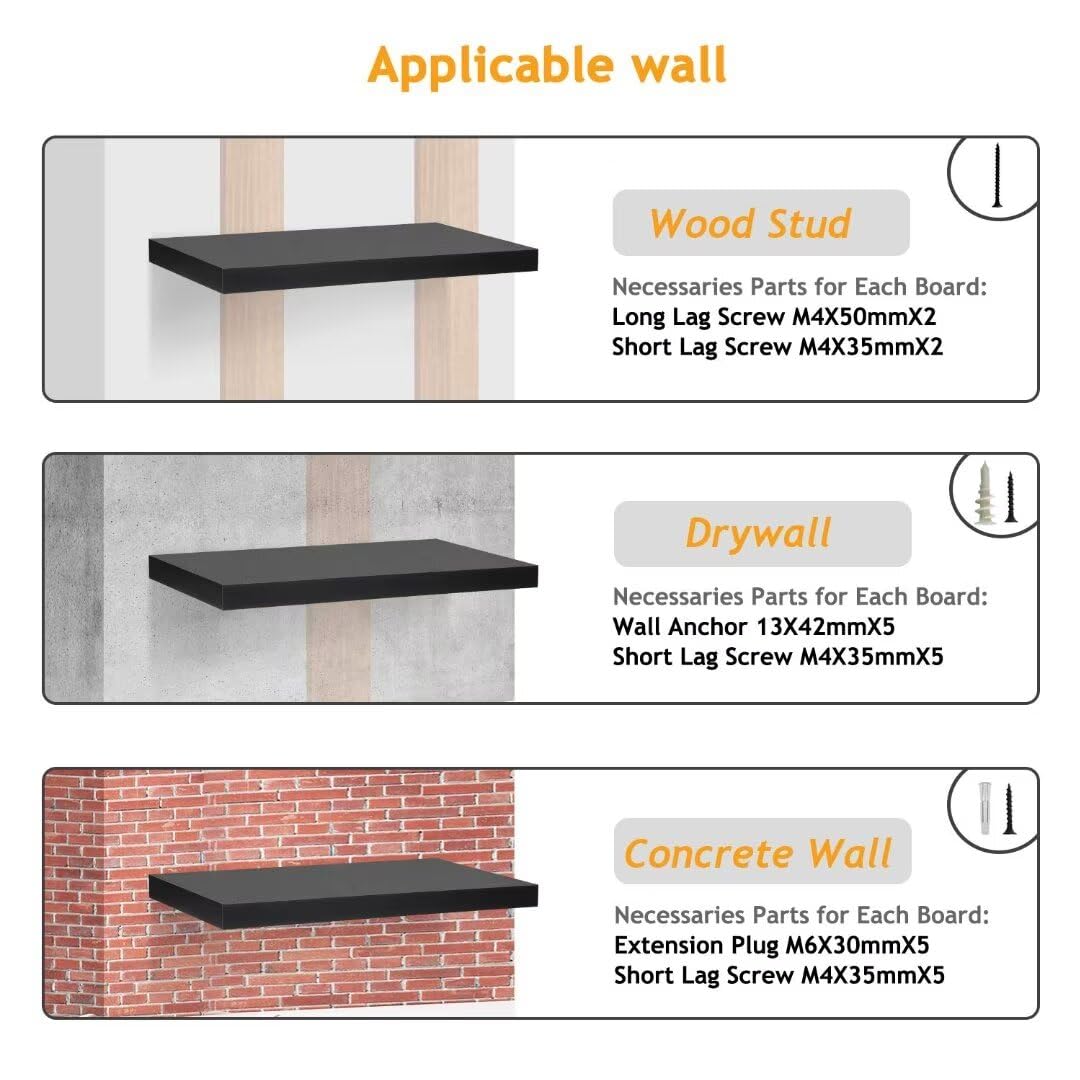 - STOREMIC Floating Shelves | Black Shelves | 60cm | Set of 2 Shelves Easy to Install -