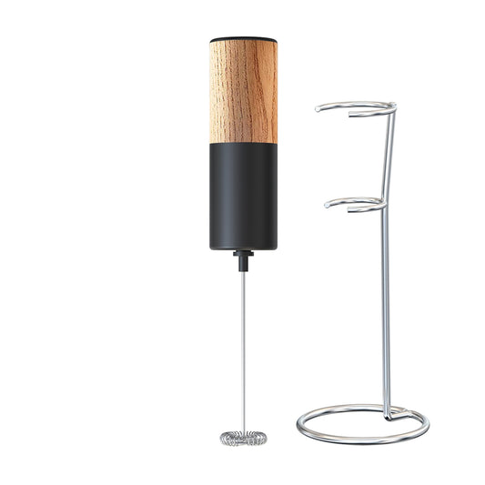 - Olkezz® Handheld Electric Wood Milk Frother with Stand, Powerful Hand Drink Mixer for Coffee -