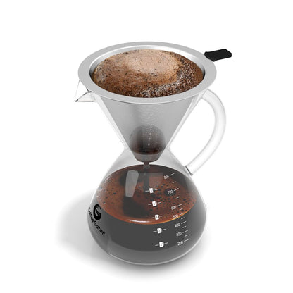 Coffee Gator Pour Over Coffee Maker – Stainless Steel Filter & Glass Dripper - Paperless Hand-Drip Brewer - Eco Friendly - Kitchen & Housewarming Gifts - 800ml