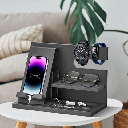 Birthday Gifts for Men who have everything Dad Gifts Wood Phone Docking Station for Men Bedside Table Organiser for Him Gifts for Dad Mens Gifts for Husband Presents for Men Bedside Gadget Organiser