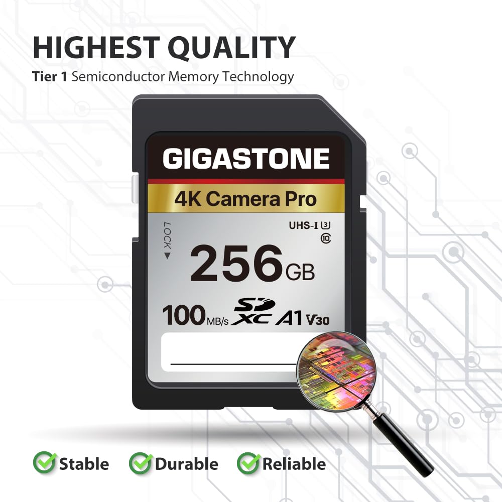 - Gigastone 256GB SDXC 4K Camera Pro Series Memory Card  | Up to 100MB/s Transfer Speed -
