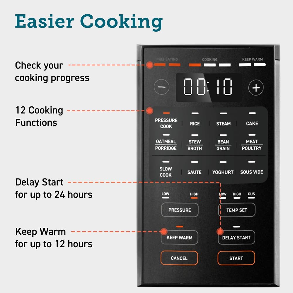 COSORI Pressure Cooker 5.7L, 70% Faster, 65+ Recipes(Cookbook & Online), 13 Presets, 9-in-1 Multi Cooker(Slow & Rice Cooker, Sous vide, Cake & Yoghurt Maker, Steamer, etc.), Non-Stick
