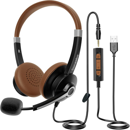 - USB Headset with Microphone for Laptop, 3.5mm Jack & USB Adapter -