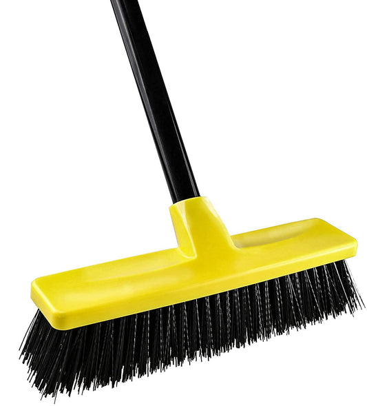 - Yard Brush Heavy Duty Outdoor Concrete Broom Telescopic Long Handle with Stiff Bristles for Cleaning Scrubbing Deck Driveway Yard Patio Wood Stone Tile Garden Warehouse Leaves Lawn