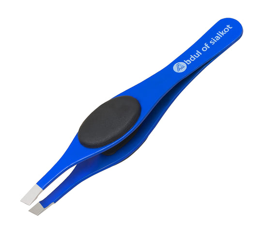 Abdul of Sialkot Tweezers for Women & Men - Tweezers Precision Engineered Stainless Steel - Fine & Ingrown Hair Tweezers, Non Slip, Sharp & Slanted Pack of 1 (Blue)