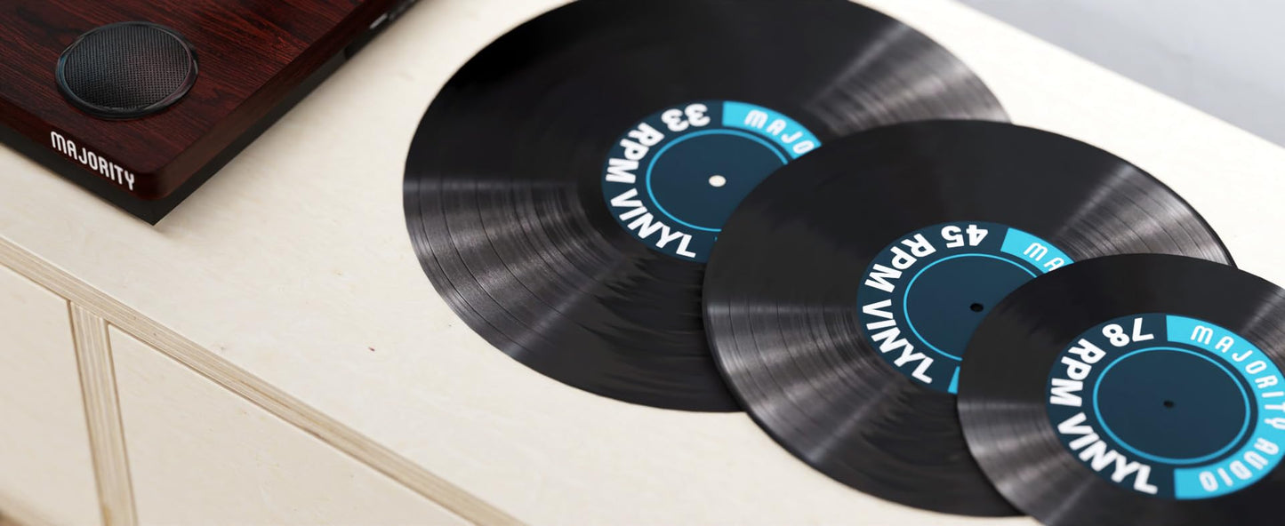 - Vinyl Record Player with Bluetooth In & Out | Premium Cartridge | USB Recording | AUX Input and RCA Output | In-built Stereo Speakers | Slipmat Included | MAJORITY Moto (Walnut) -